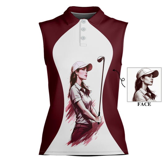 Golf & Wine Kind of Women's Custom Sleeveless Golf Polo Shirt - Stylish Golf Apparel for Women Style 6