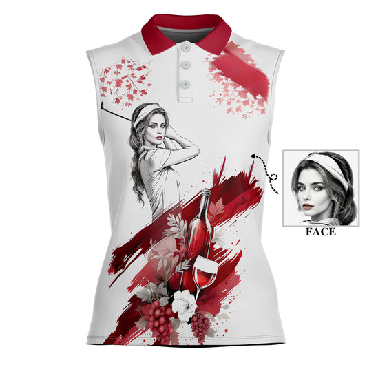 Golf & Wine Kind of Women's Custom Sleeveless Golf Polo Shirt - Stylish Golf Apparel for Women Style 3