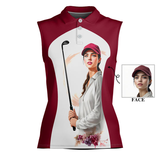 Golf & Wine Kind of Women's Custom Sleeveless Golf Polo Shirt - Stylish Golf Apparel for Women Style 12