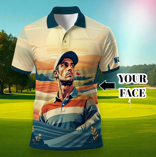 Custom Vintage Americana Golf Polo with Your Face - Retro Personalized Gift for Men Style 1