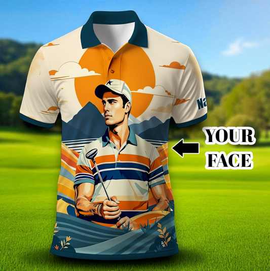 Custom Vintage Americana Golf Polo with Your Face - Retro Personalized Gift for Men Style 2