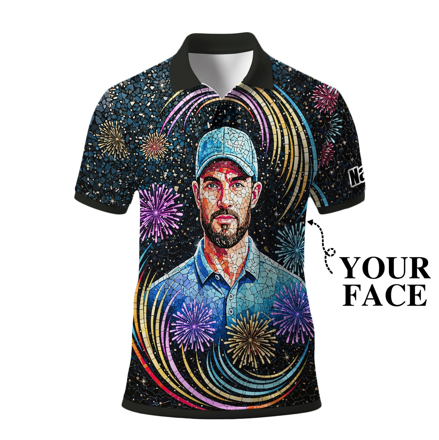 Custom Face Golf Polo Shirt – New Year Fireworks Edition | Personalized Golf Polo | Unique Holiday Gift for Him 2025 Style 8
