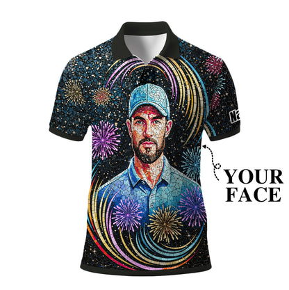 Custom Face Golf Polo Shirt – New Year Fireworks Edition | Personalized Golf Polo | Unique Holiday Gift for Him 2025 Style 8