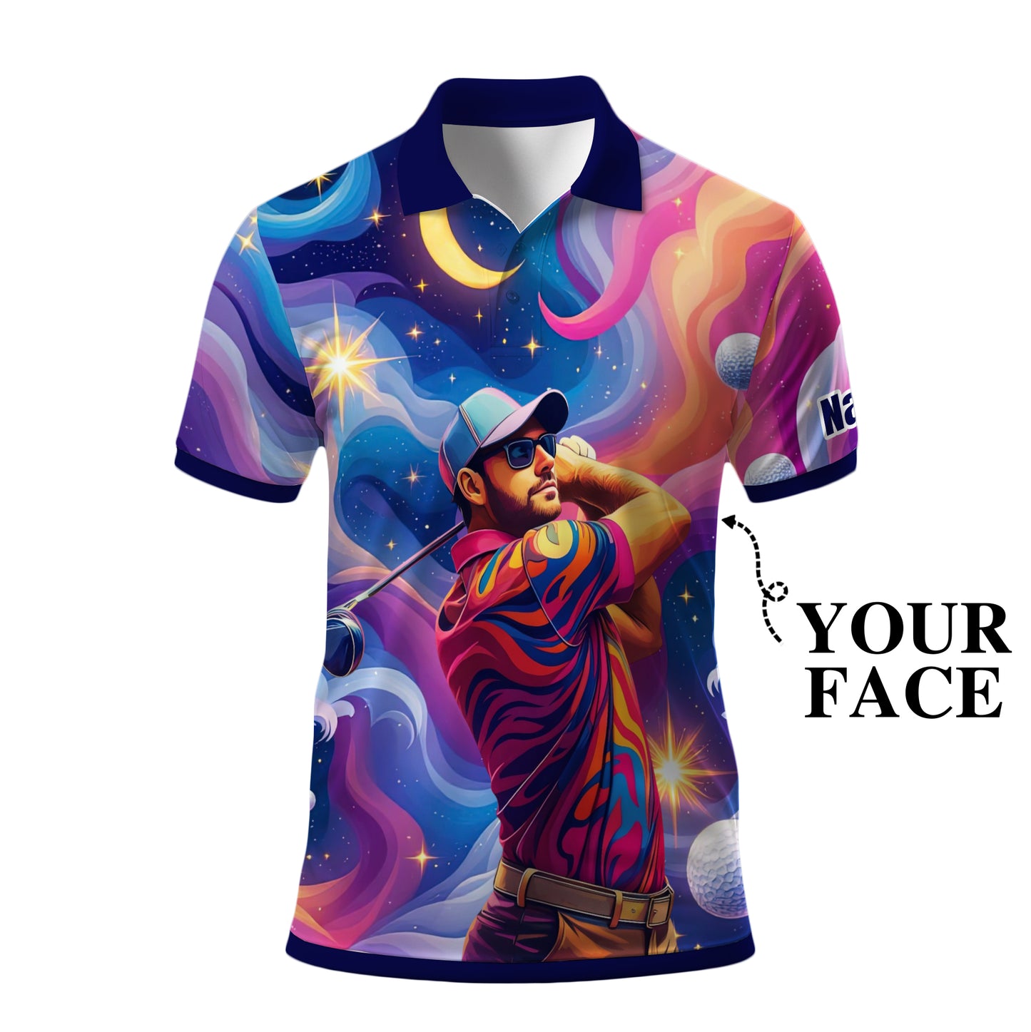 HomyGifts Men's Customized Face Artistic Golf Polo Shirt, Mosaic Art Style, Unique Personalized Golf Polo For Men Style 2
