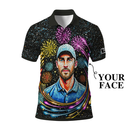 Custom Face Golf Polo Shirt – New Year Fireworks Edition | Personalized Golf Polo | Unique Holiday Gift for Him 2025 Style 9