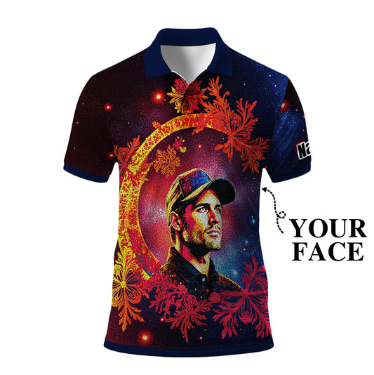 Custom Face Golf Polo Shirt – Personalized Christmas Golf Shirt for Him, Unique Holiday Gift for Golfer, Snowflake Design Golf Apparel Style 11