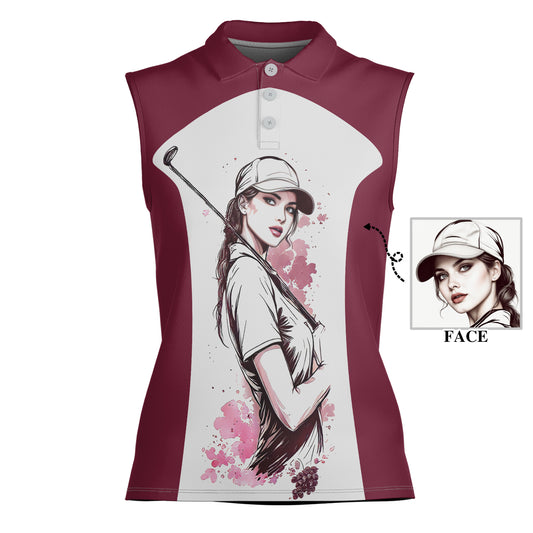 Golf & Wine Kind of Women's Custom Sleeveless Golf Polo Shirt - Stylish Golf Apparel for Women Style 1