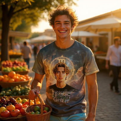 Custom Zodiac Shirt - Surreal Cosmic Art Tee with Your Face | Leo | Personalized Horoscope Gift