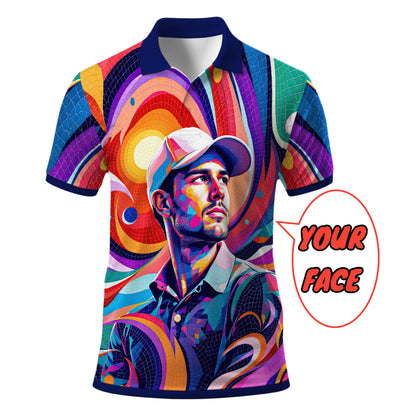 HomyGifts Men's Customized Face Artistic Golf Polo Shirt, Mosaic Art Style, Unique Personalized Golf Polo For Men Style 5