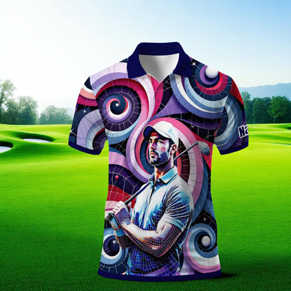 HomyGifts Men's Customized Face Artistic Golf Polo Shirt, Mosaic Art Style, Unique Personalized Golf Polo For Men Style 9