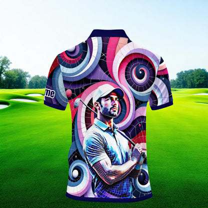HomyGifts Men's Customized Face Artistic Golf Polo Shirt, Mosaic Art Style, Unique Personalized Golf Polo For Men Style 9