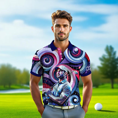 HomyGifts Men's Customized Face Artistic Golf Polo Shirt, Mosaic Art Style, Unique Personalized Golf Polo For Men Style 9