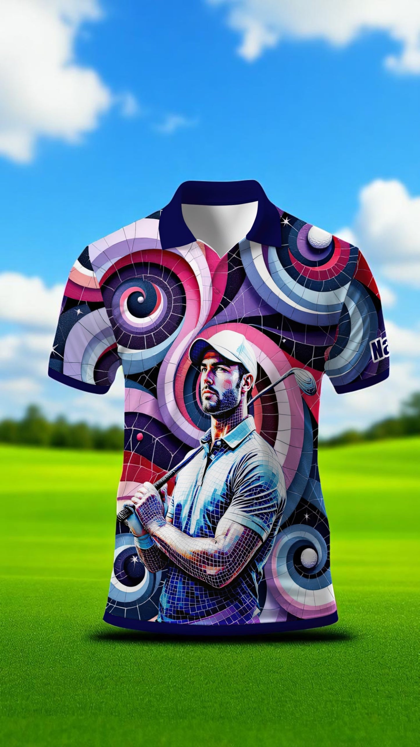 HomyGifts Men's Customized Face Artistic Golf Polo Shirt, Mosaic Art Style, Unique Personalized Golf Polo For Men Style 9