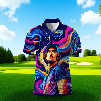 HomyGifts Men's Customized Face Artistic Golf Polo Shirt, Mosaic Art Style, Unique Personalized Golf Polo For Men Style 2