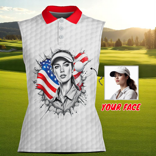 Fearless, Flawless, Fore! Women's Custom Sleeveless Golf Polo Shirt - Patriotic & Personalized