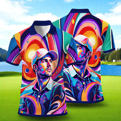 HomyGifts Men's Customized Face Artistic Golf Polo Shirt, Mosaic Art Style, Unique Personalized Golf Polo For Men Style 5