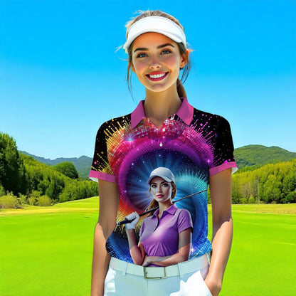 Custom Face Artistic Golf Polo Shirt for Women - Mosaic Design Style 7