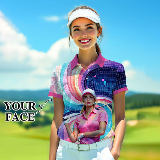 Custom Face Artistic Golf Polo Shirt for Women - Mosaic Design Style 1