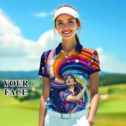 Custom Face Artistic Golf Polo Shirt for Women - Mosaic Design Style 24