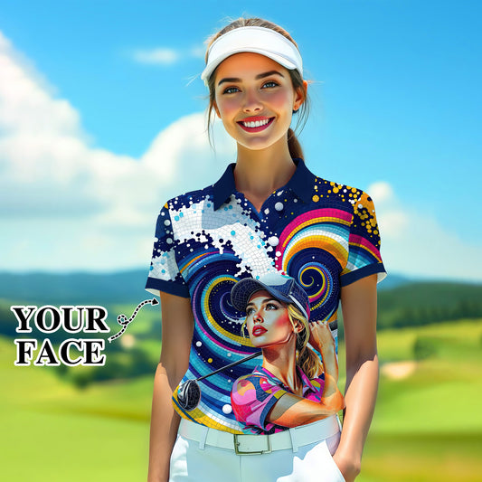 Custom Face Artistic Golf Polo Shirt for Women - Mosaic Design Style 25