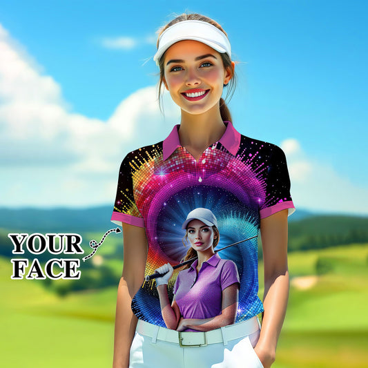 Custom Face Artistic Golf Polo Shirt for Women - Mosaic Design Style 7