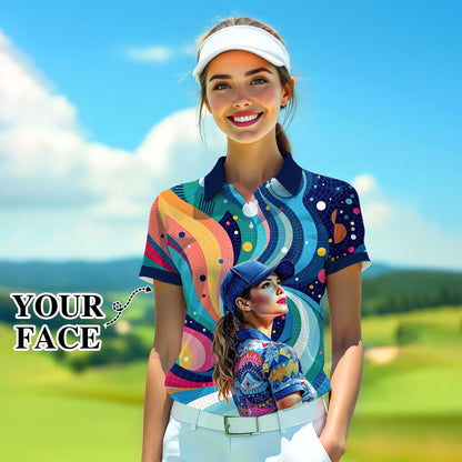 Custom Face Artistic Golf Polo Shirt for Women - Mosaic Design Style 26