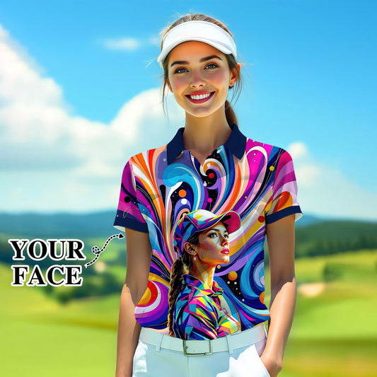 Custom Face Artistic Golf Polo Shirt for Women - Mosaic Design Style 28
