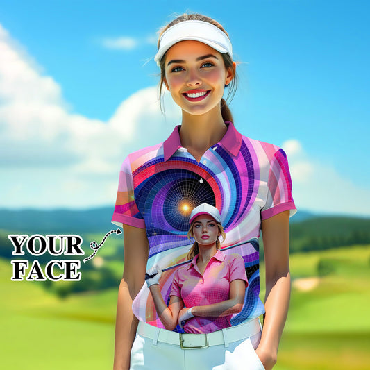 Custom Face Artistic Golf Polo Shirt for Women - Mosaic Design Style 9