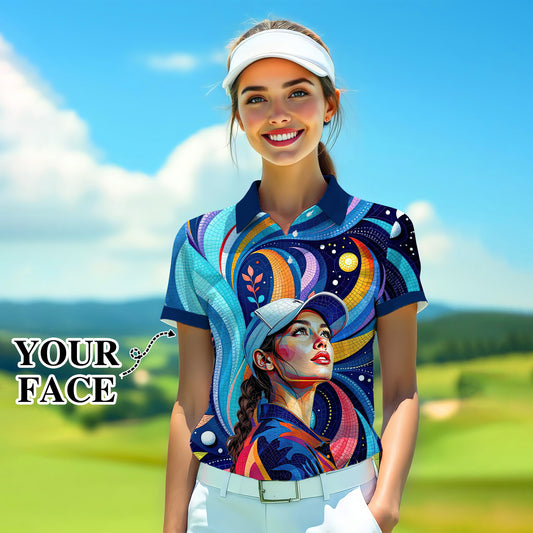 Custom Face Artistic Golf Polo Shirt for Women - Mosaic Design Style 13
