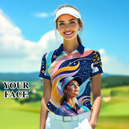 Custom Face Artistic Golf Polo Shirt for Women - Mosaic Design Style 12