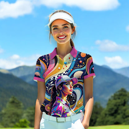 Custom Face Artistic Golf Polo Shirt for Women - Mosaic Design Style 11