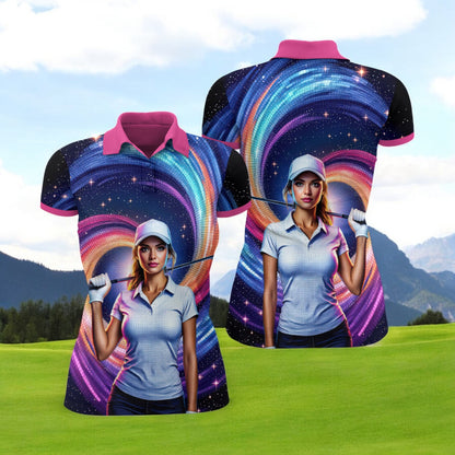 Custom Face Artistic Golf Polo Shirt for Women - Mosaic Design Style 10
