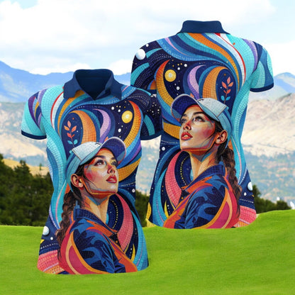 Custom Face Artistic Golf Polo Shirt for Women - Mosaic Design Style 13