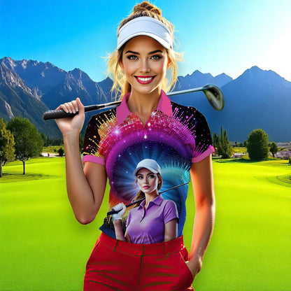 Custom Face Artistic Golf Polo Shirt for Women - Mosaic Design Style 7