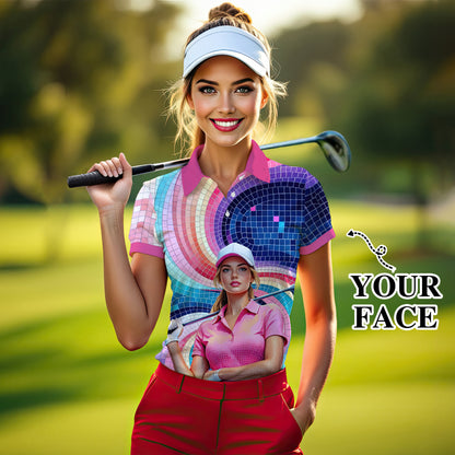 Custom Face Artistic Golf Polo Shirt for Women - Mosaic Design Style 1