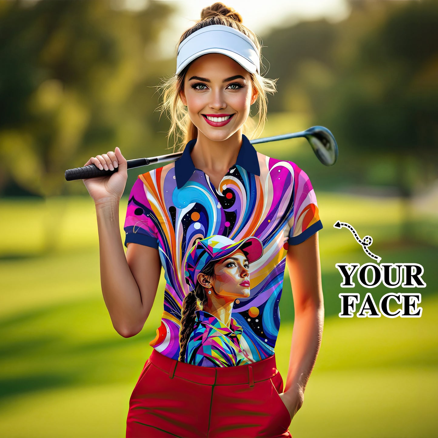 Custom Face Artistic Golf Polo Shirt for Women - Mosaic Design Style 28