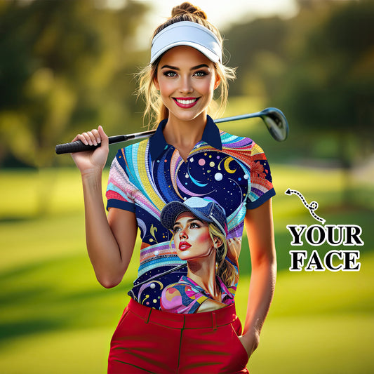 Custom Face Artistic Golf Polo Shirt for Women - Mosaic Design Style 18
