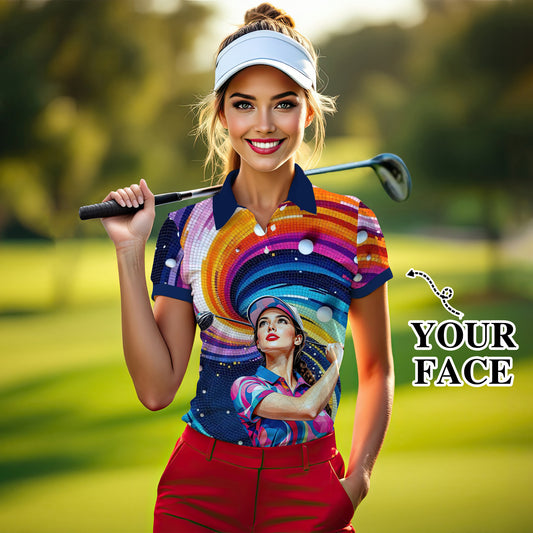 Custom Face Artistic Golf Polo Shirt for Women - Mosaic Design Style 24