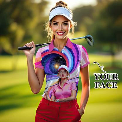 Custom Face Artistic Golf Polo Shirt for Women - Mosaic Design Style 9