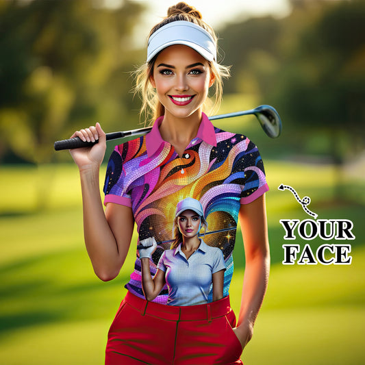 Custom Face Artistic Golf Polo Shirt for Women - Mosaic Design Style 2