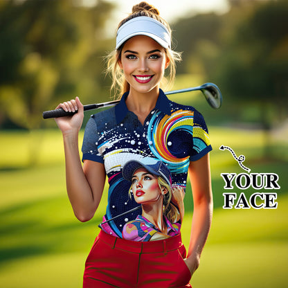 Custom Face Artistic Golf Polo Shirt for Women - Mosaic Design Style 19