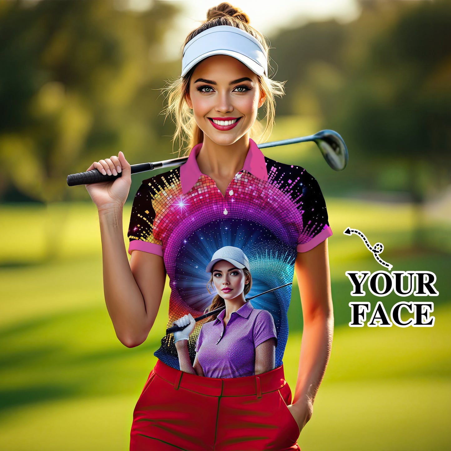 Custom Face Artistic Golf Polo Shirt for Women - Mosaic Design Style 7