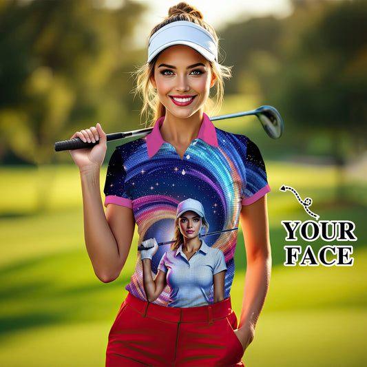 Custom Face Artistic Golf Polo Shirt for Women - Mosaic Design Style 10