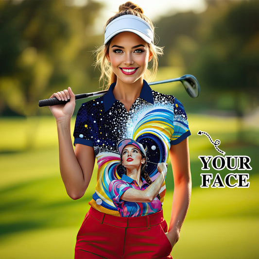 Custom Face Artistic Golf Polo Shirt for Women - Mosaic Design Style 20