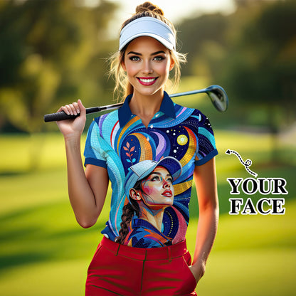 Custom Face Artistic Golf Polo Shirt for Women - Mosaic Design Style 13