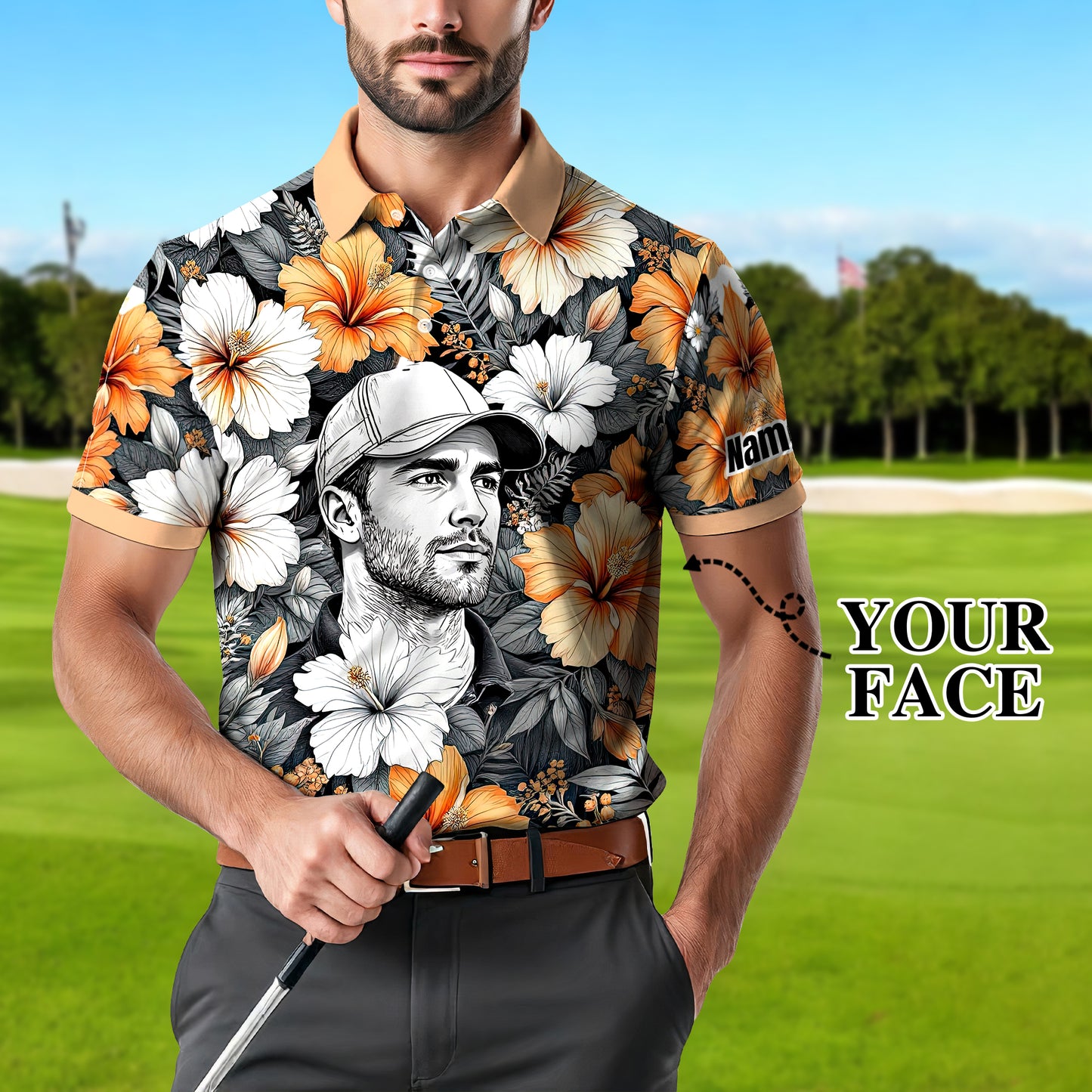 Custom Face Tropical Floral Polo Shirt – Personalized Summer Shirt, Fun Beach Vacation Gift, Unique Tropical Party Outfit Style 2
