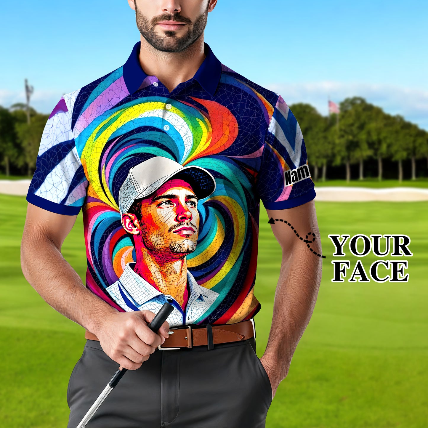 Personalized Mosaic Portrait Polo — Custom Face Mosaic Art Style Shirt Style 7