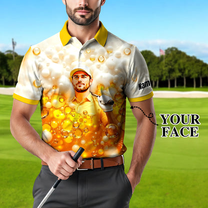 HomyGifts Men's Customized Face Artistic Golf Polo Shirt, Beer pattern Design, Special Gift for Beer & Golf Lovers, Summer Party Outfit, Unique Gift for Men Style 8