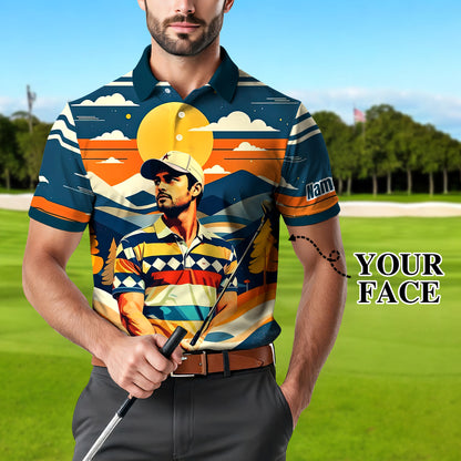 Custom Vintage Americana Golf Polo with Your Face - Retro Personalized Gift for Men Style 6