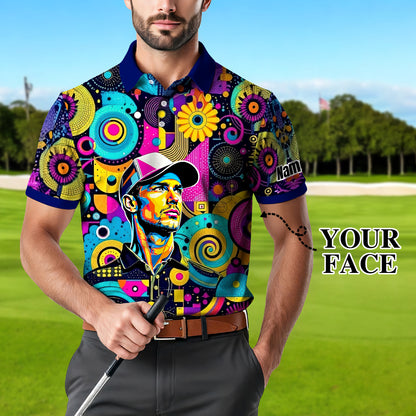 HomyGifts Custom Face Polo Shirt – Personalized Abstract Geometric Art Photo Shirt, Unique Gift for Him & Her